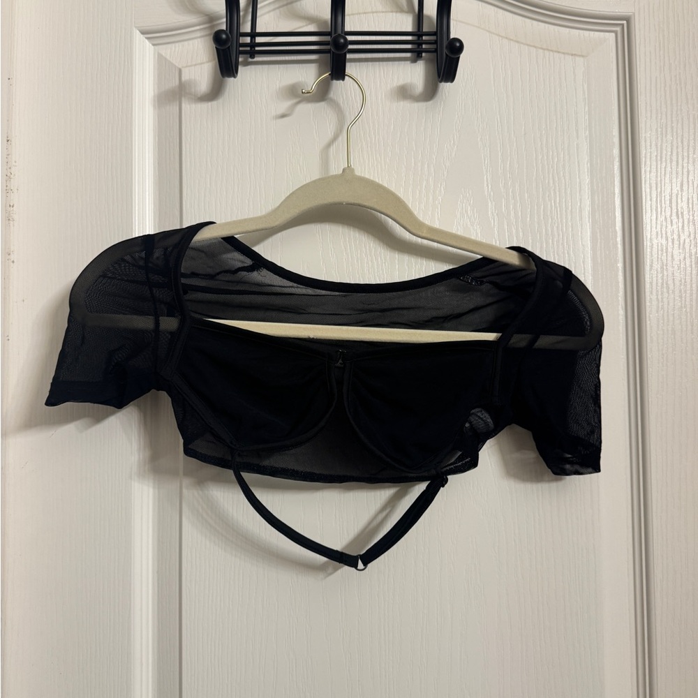SHEIN Black Mesh Off-Shoulder Crop Top